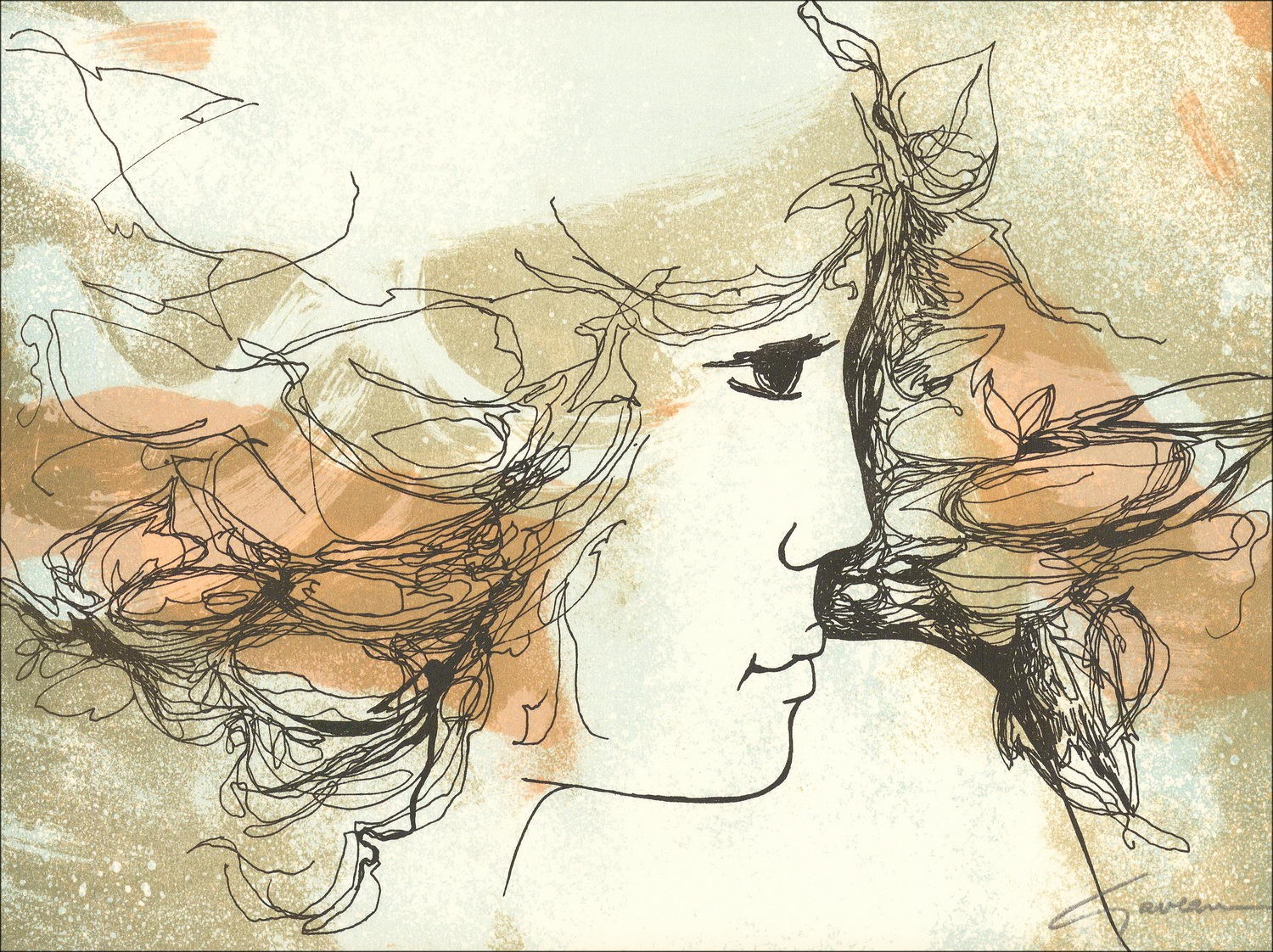 Achat Lithographie Originale Portrait de femme Claude GAVEAU