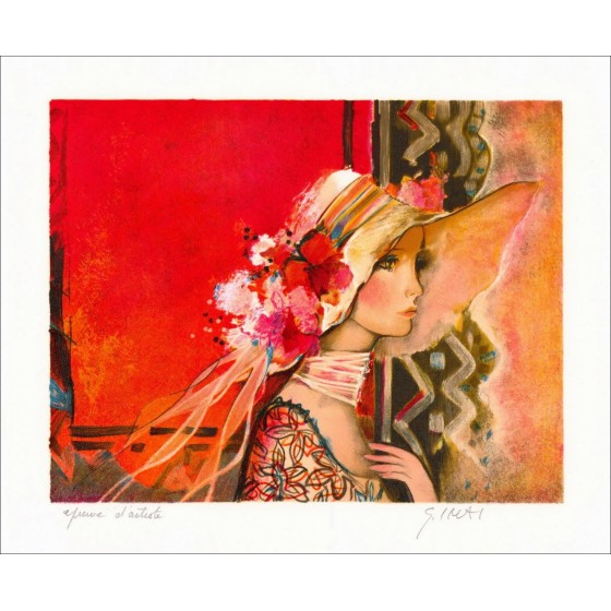 Sachiko Imai - Weißer Schal - Original-Lithographie in Bleistift signiert und nummeriert