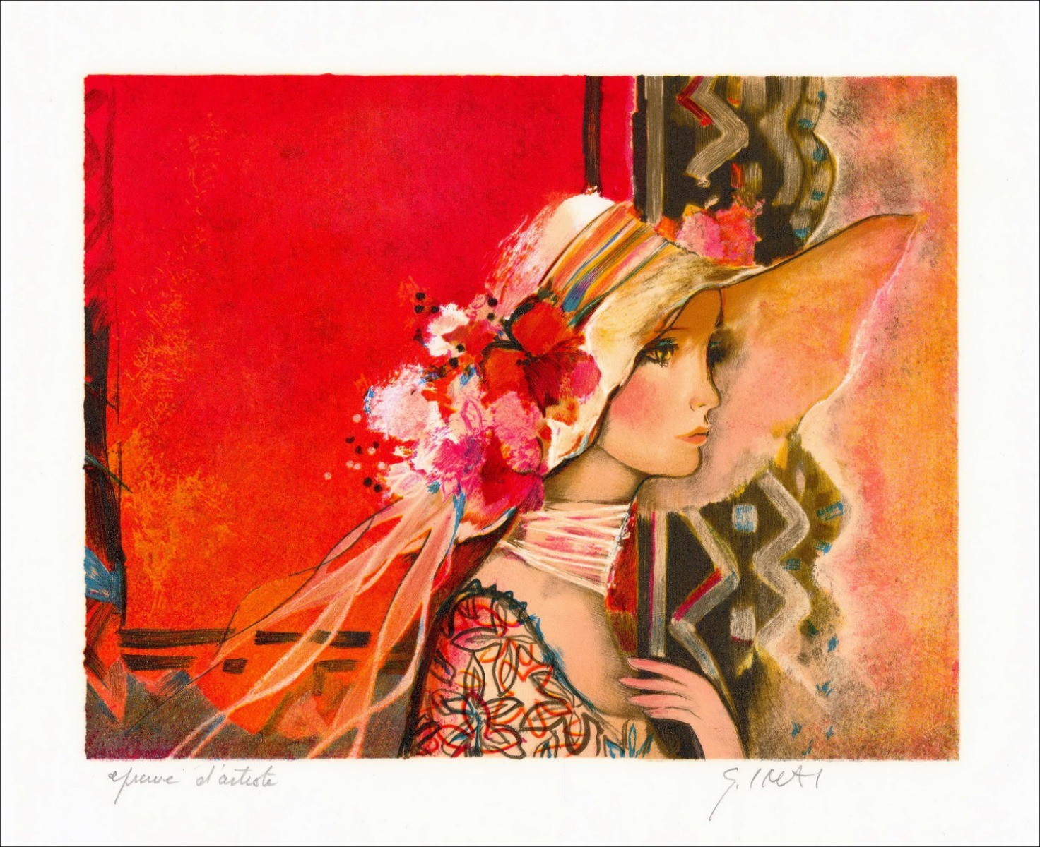 Sachiko Imai - Weißer Schal - Original-Lithographie in Bleistift signiert und nummeriert