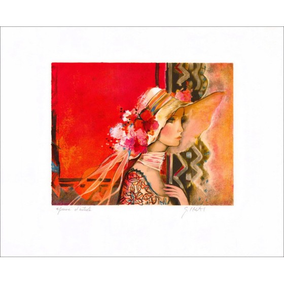 Sachiko Imai - Weißer Schal - Original-Lithographie in Bleistift signiert und nummeriert