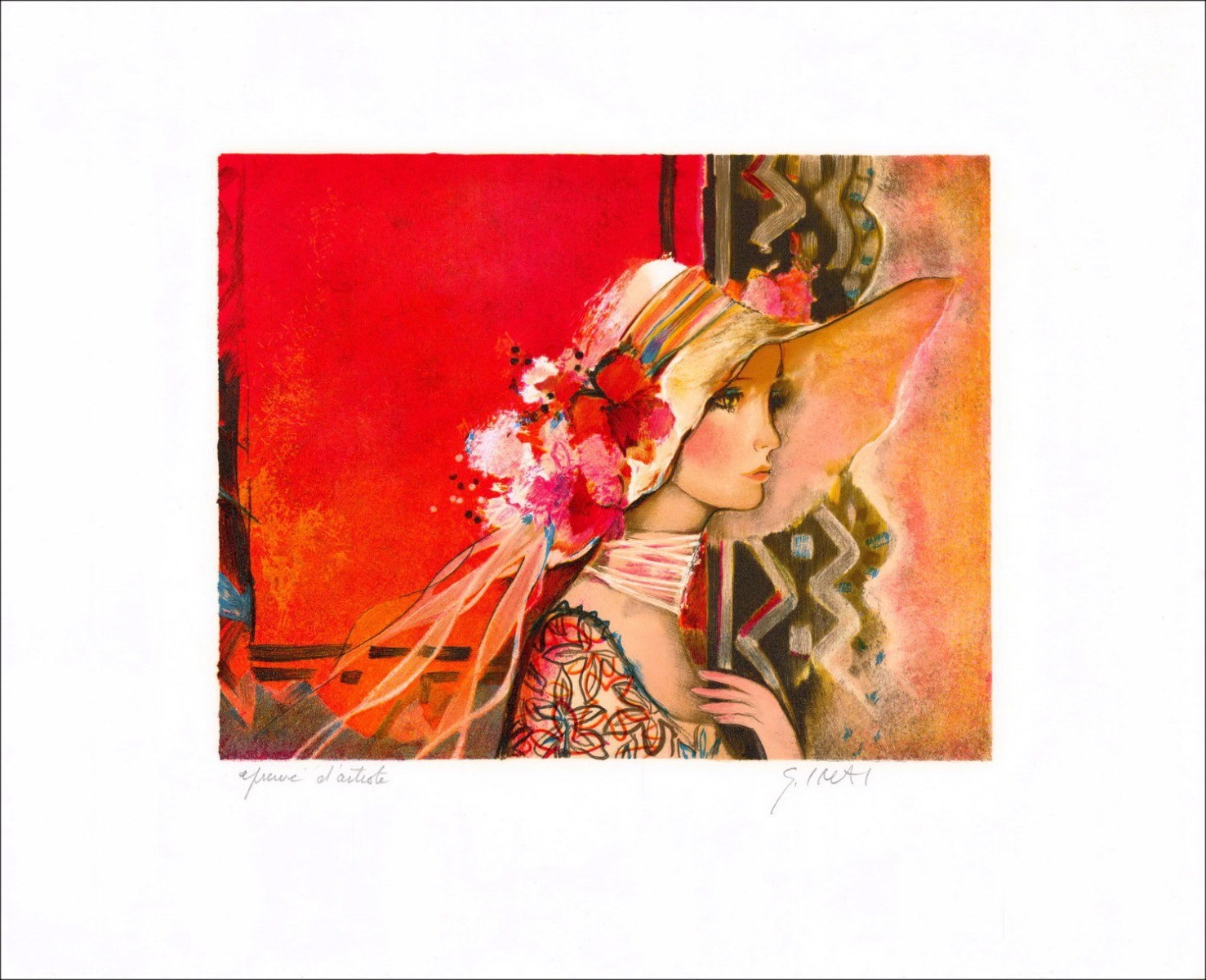 Sachiko IMAI - The white scarf - Original lithograph signed in pencil and numbered