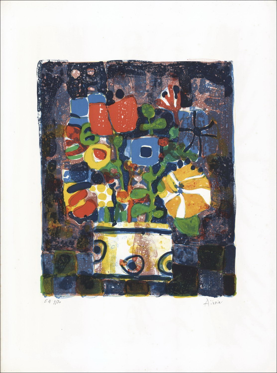 Paul Aïzpiri - Original-Lithographie "Der Blumenstrauß der Blumen 05" 76x56cm