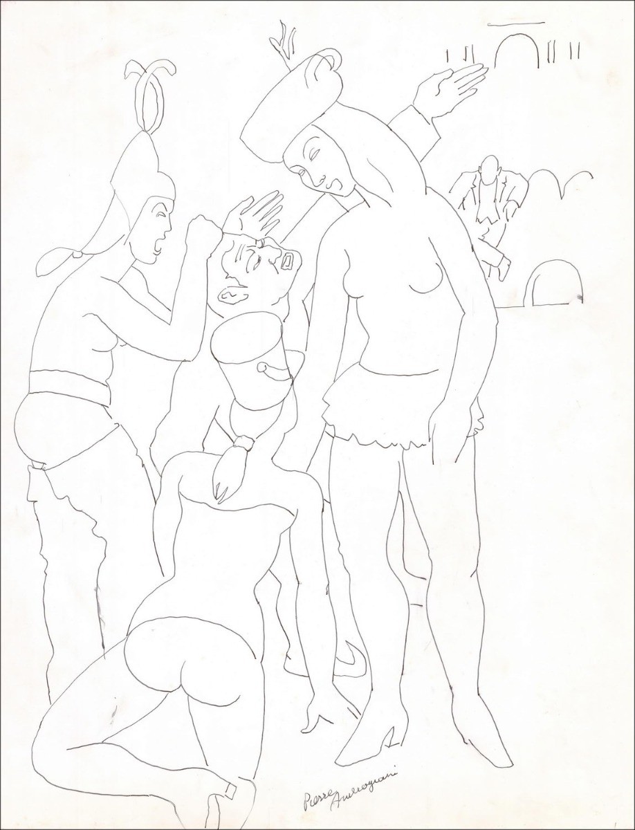AMBROGIANI Pierre - Disegno originale in inchiostro "Caratteri" 59x46cm