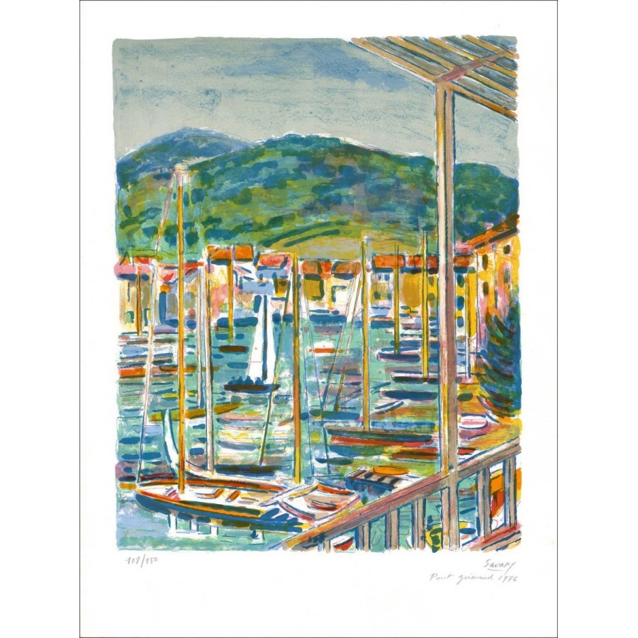Robert Savary - Original-Lithographie "Port Grimaud" 65x50cm