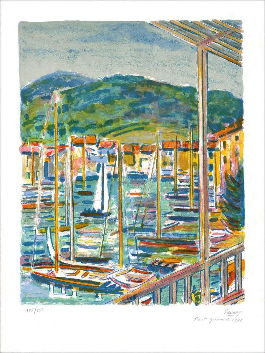 Robert SAVARY - Litografía original "Port Grimaud" 65x50cm