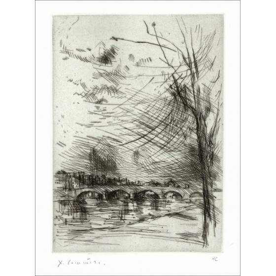 Comercio de Jean - grabado original con agua "El puente" 32x24cm