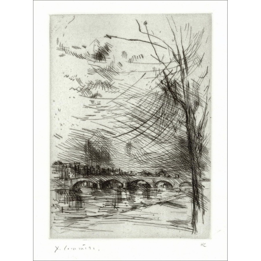 Jean COMMERE  - Gravure originale à l'eau-forte "Le Pont" 32x24cm