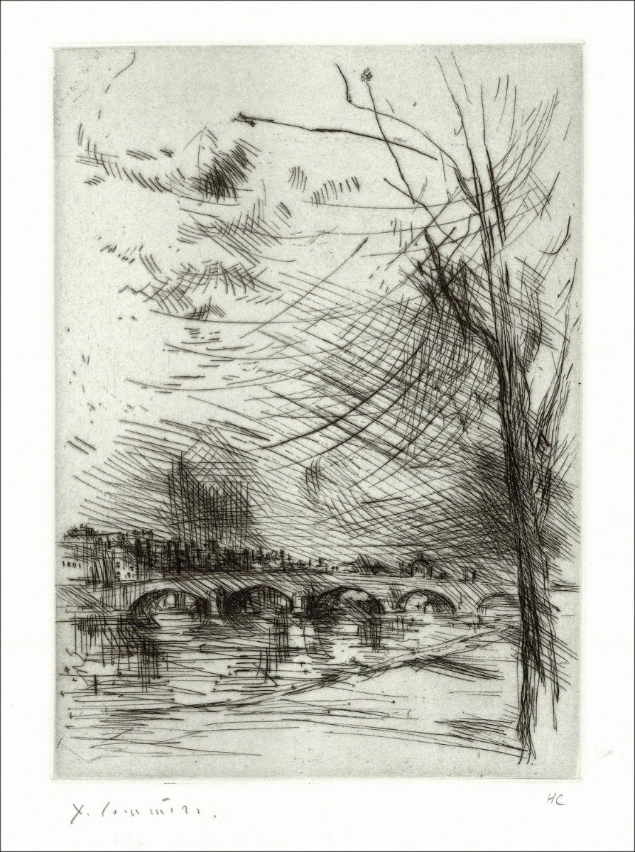 Jean Commerce - Incisione originale con acqua "Il ponte" 32x24cm