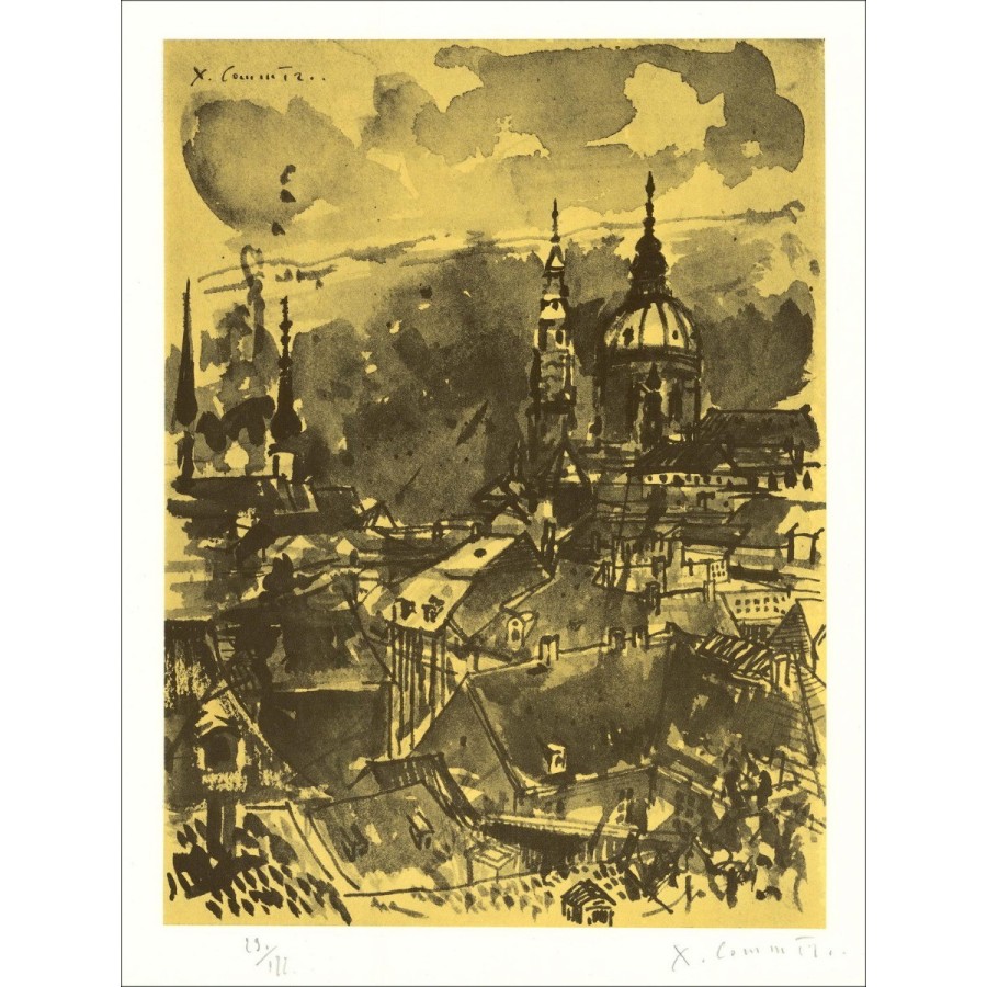 Jean Commerce - Litografía original "Bellezas de Europa, Praga 02" 32x24cm - 1971