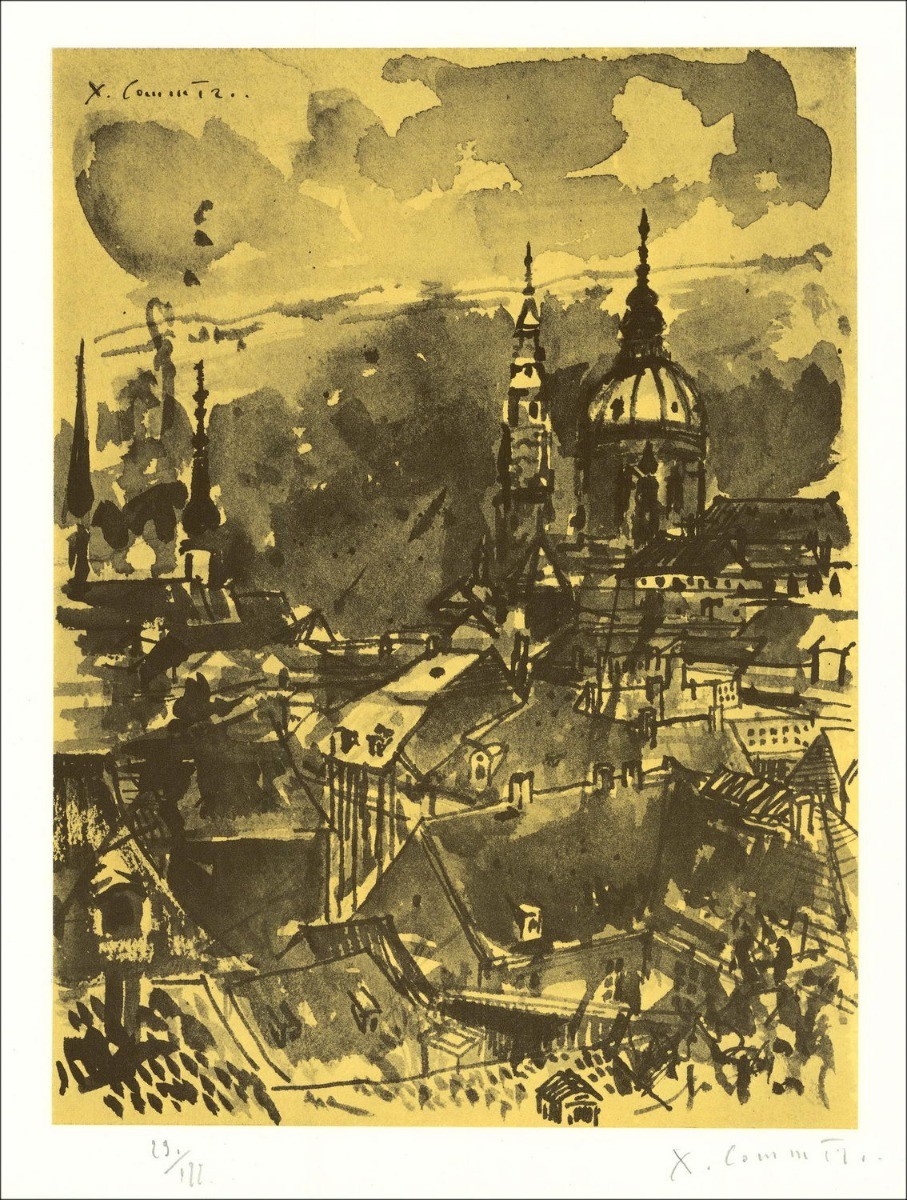 Jean COMMERE - Original Lithograph "Beauties of Europe, Prague 02" 32x24cm - 1971
