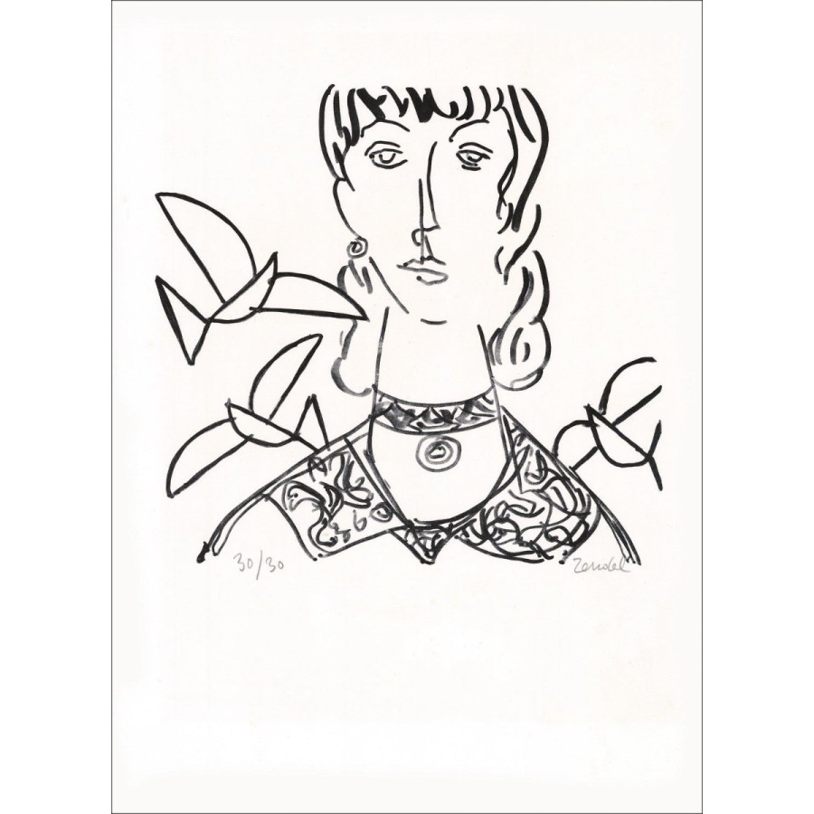 Gabriel Zendel - Litografía original "Retrato de mujer" 65x48cm