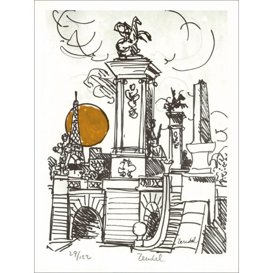 Gabriel Zendel - Litografía original "Bellezas de Europa 01" 32x24cm - 1971