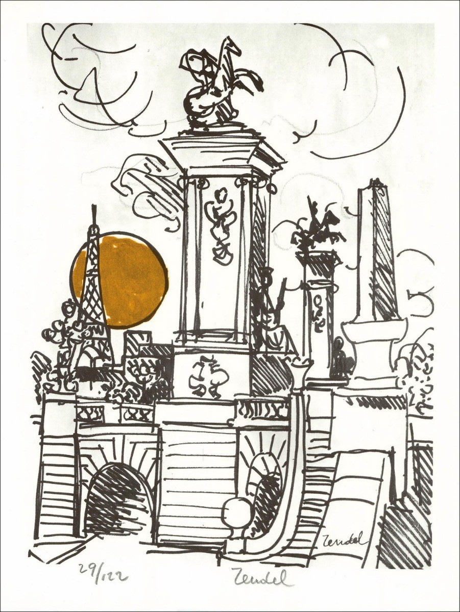Gabriel Zendel - Litografía original "Bellezas de Europa 01" 32x24cm - 1971