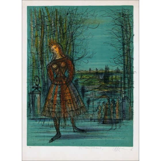 Jean Carzou - Original-Lithographie "Herbst, Landschaft mit Frau" 76x55cm - 1966 - in Bleistift signiert