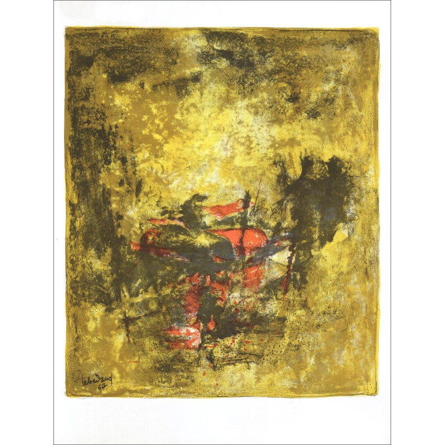 Lebadang - Original-Lithographie "Zusammensetzung in gelb" 67x51cm
