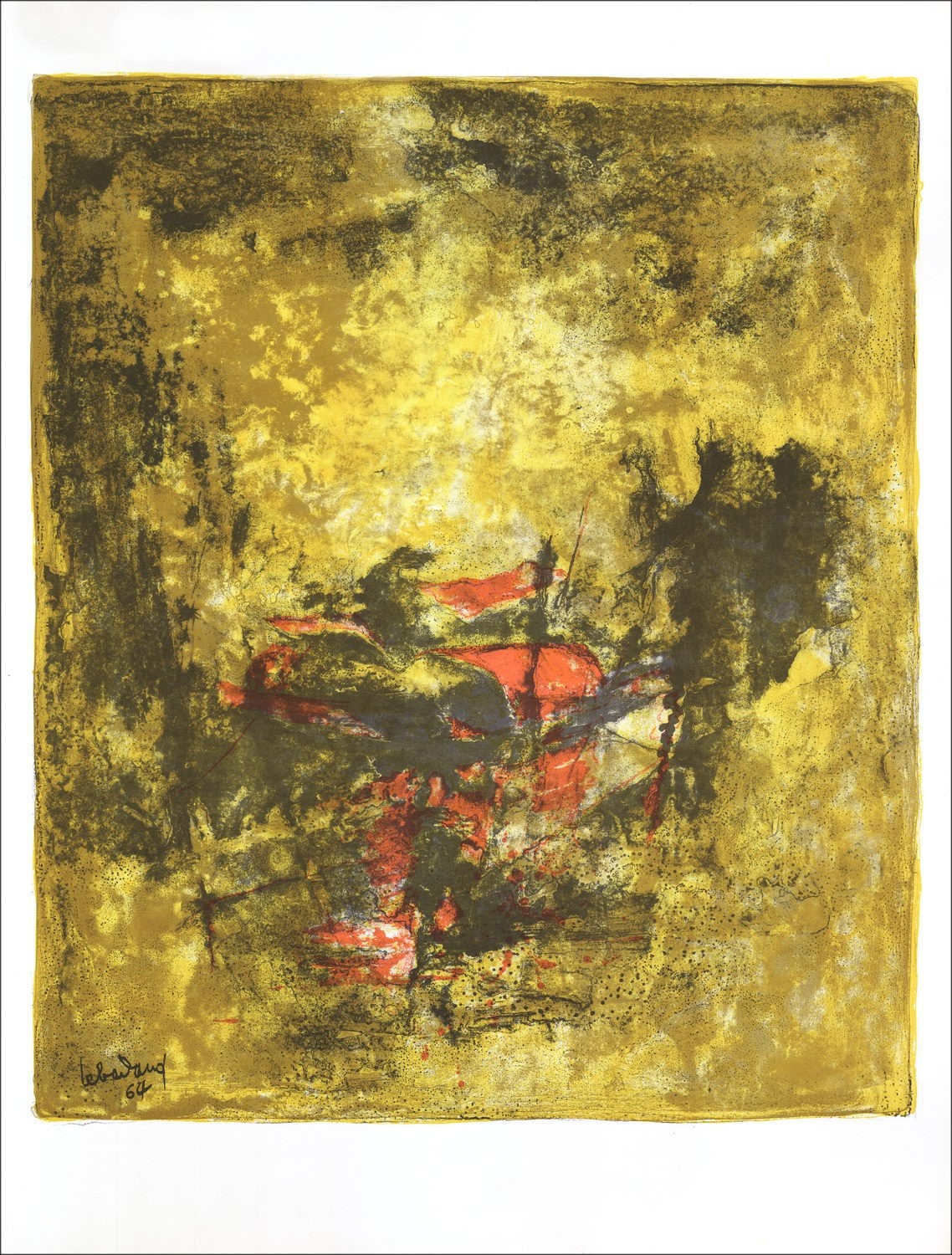 LEBADANG - Lithographie Originale "Composition en jaune" 67x51cm