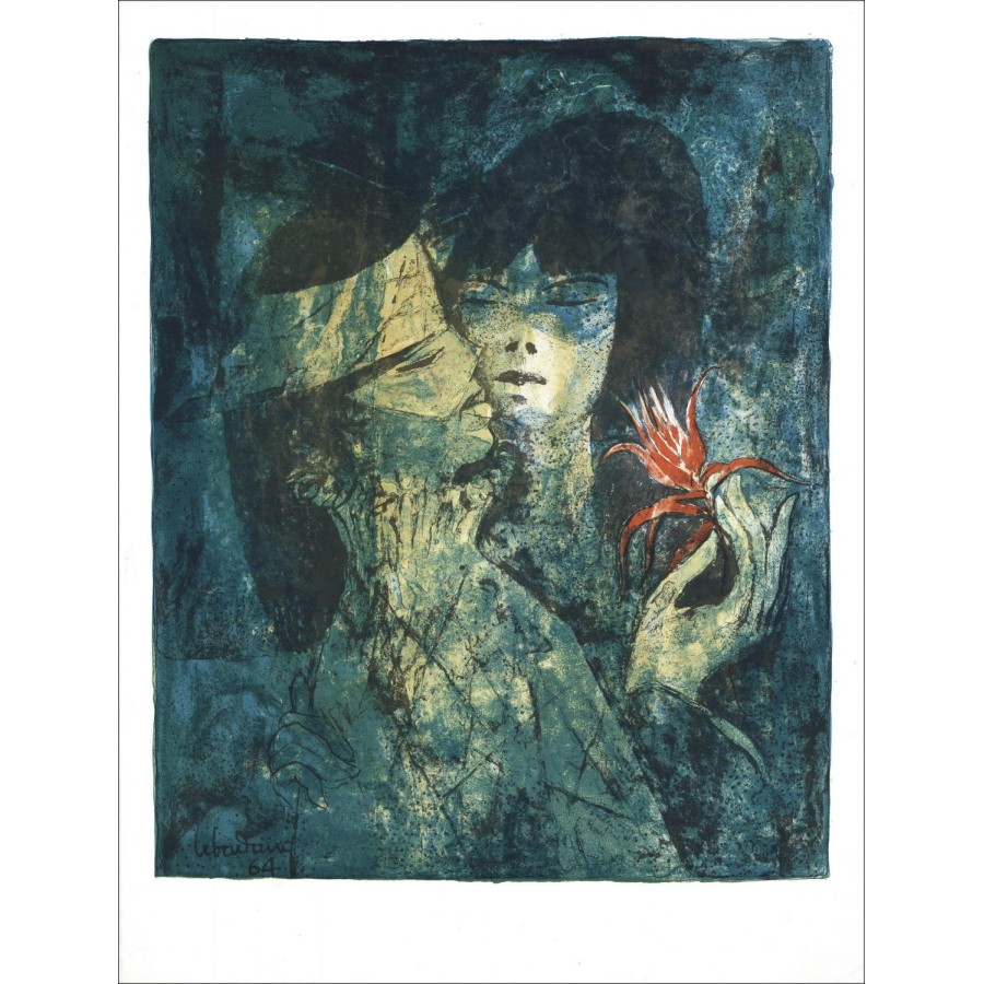 LEBADANG - Lithographie Originale "Composition en bleu" 67x51cm