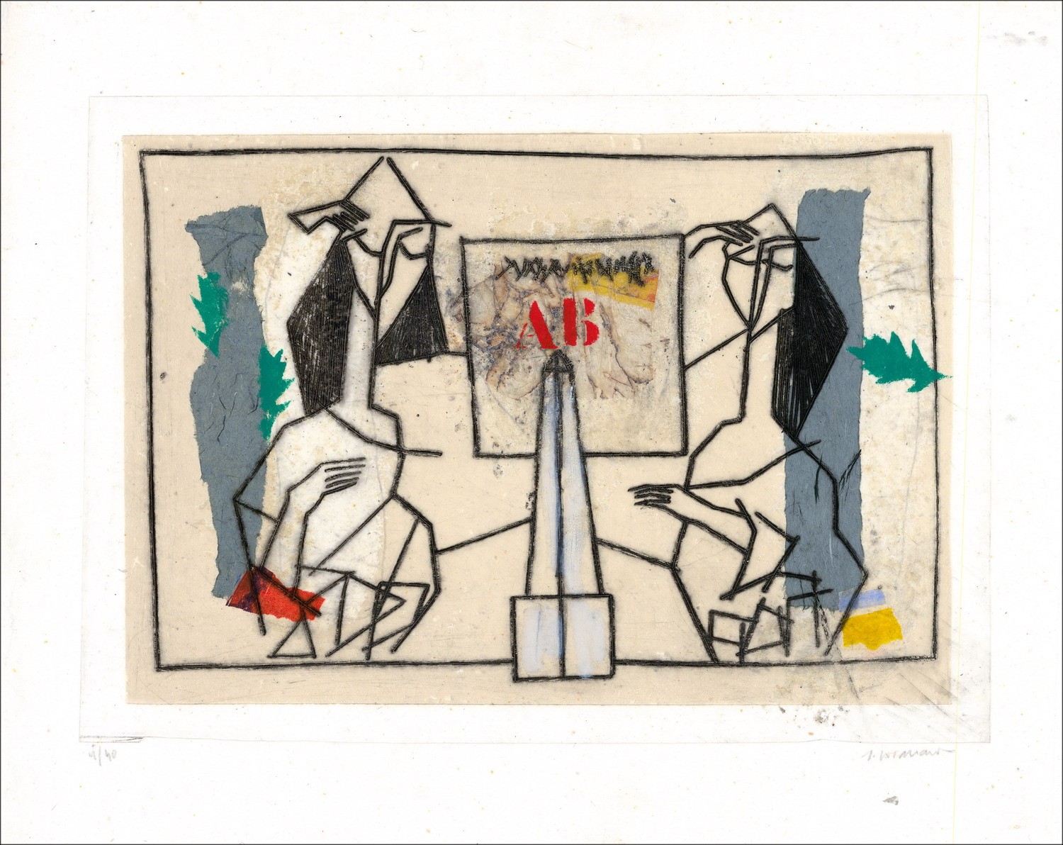 James Coignard - Original Carborundum Gravur "Les Damen der Tugend 02" 46x58cm