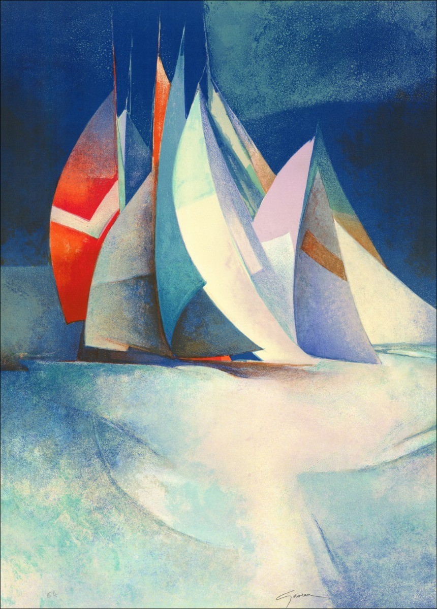 Purchase Claude GAVEAU Original Lithograph Sailboats on the High Seas