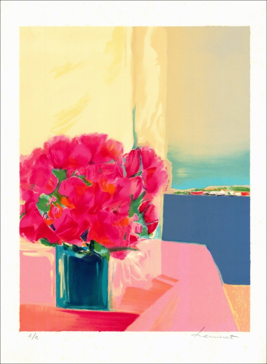 Kaufen Sie Lithographie Claude Hemeret Blumenstrauß von Blumen in einem Vase