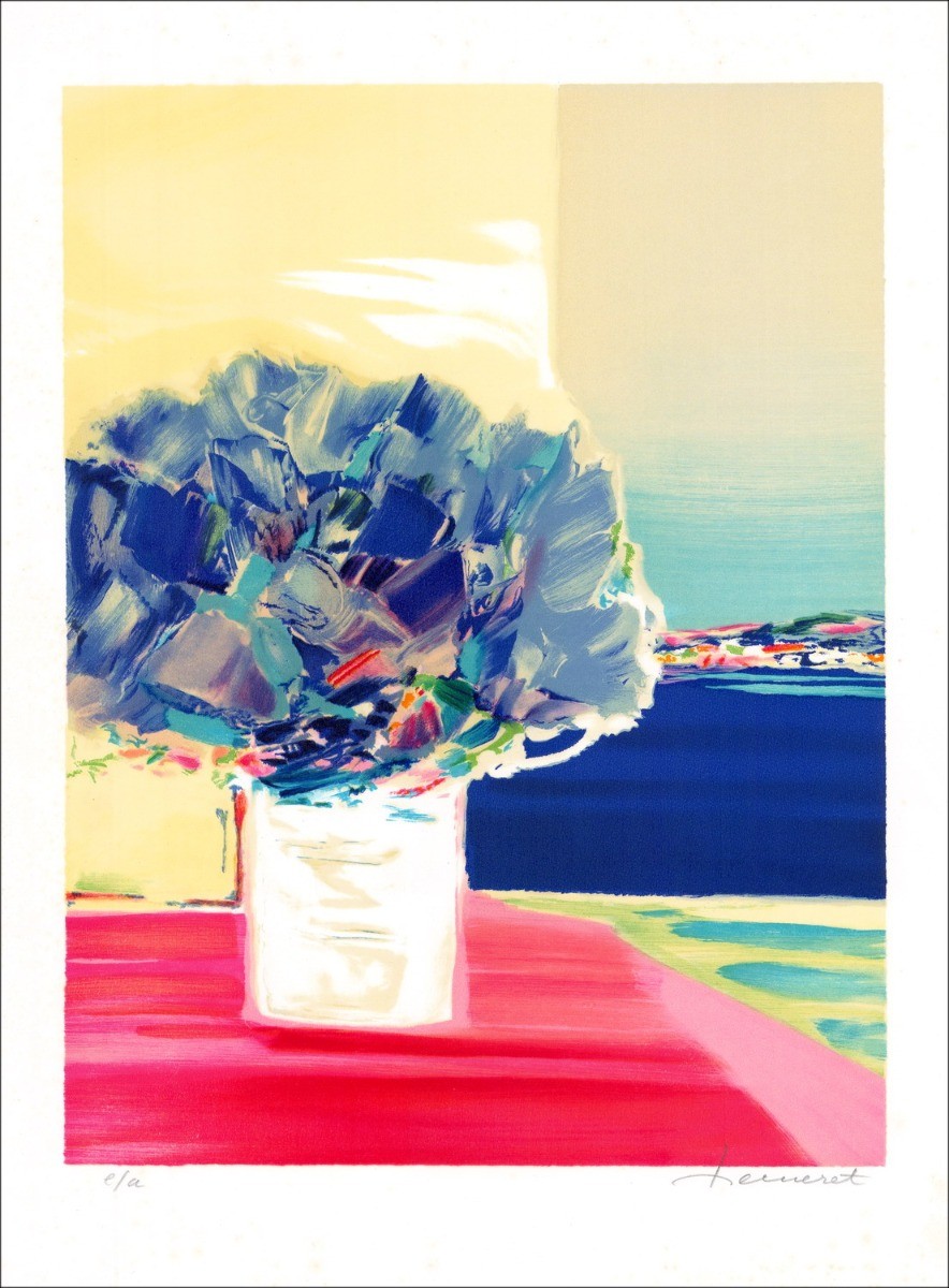 Acquista Claude Hemeret Bouquet di litografia originale di fiori in un vaso