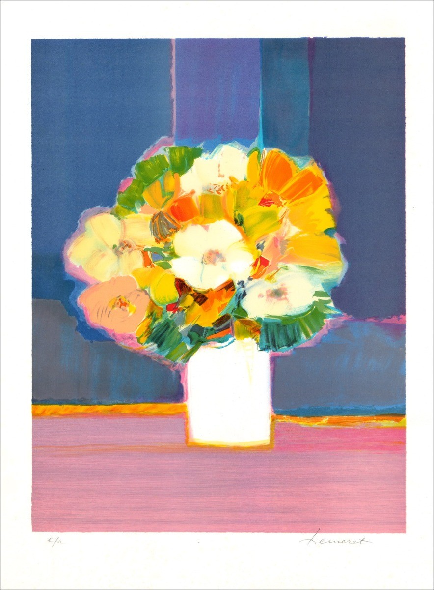 Koop boeket bloemen in een Claude Hemeret vaas-lithografie