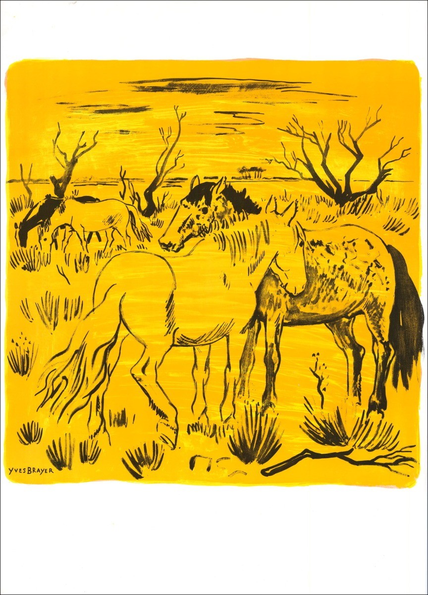 Original lithograph Horses in Camargue by Yves BRAYER for sale