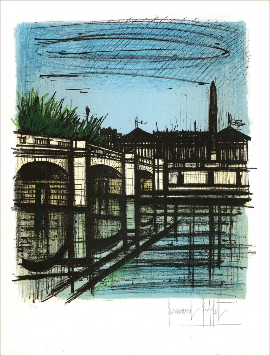 Achat Bernard BUFFET Paris, Le pont de la Concorde Lithographie 1968 