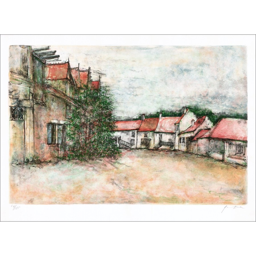 Acheter Bernard GANTNER Lithographie originale Hameau à la campagne