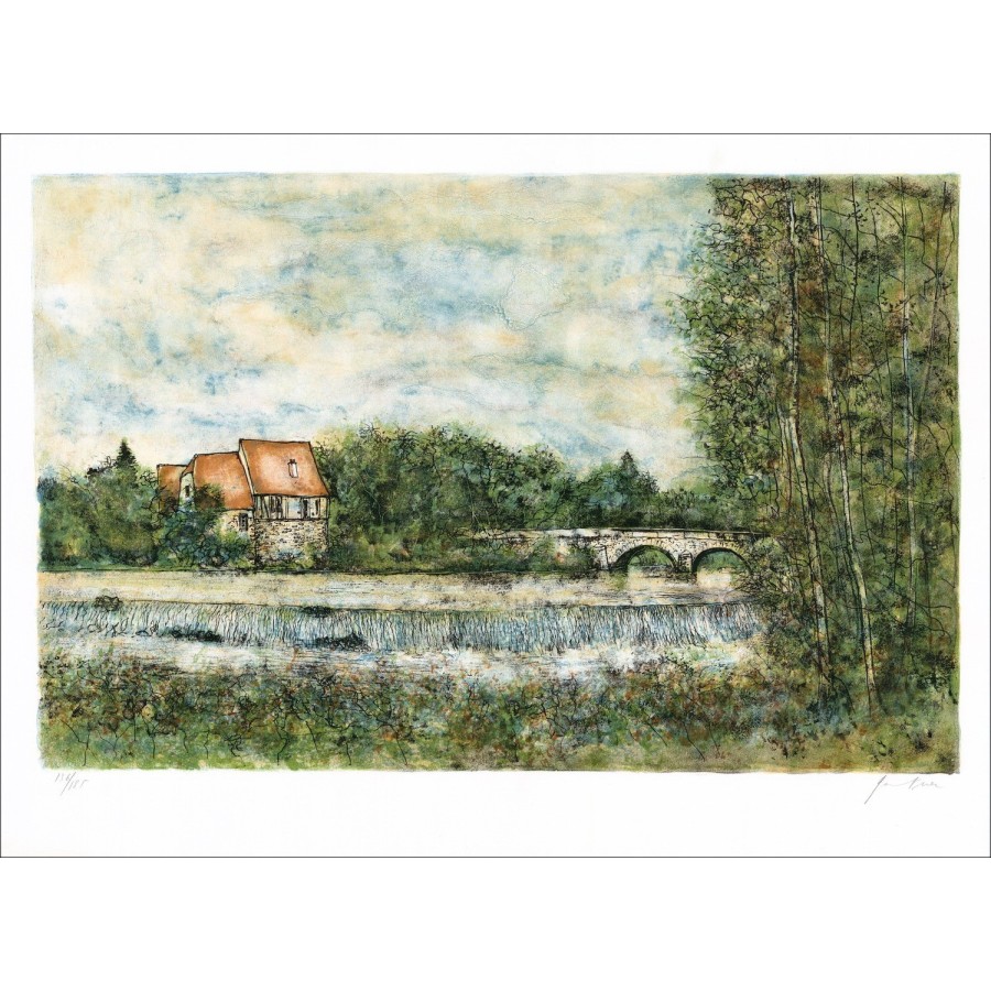 Koop de kleine stenen brug een originele lithografie van Bernard Gantner 
