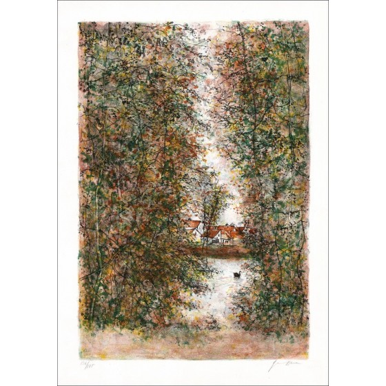 Kaufe Original-Lithographie des Dorfes Bernard Gantner 