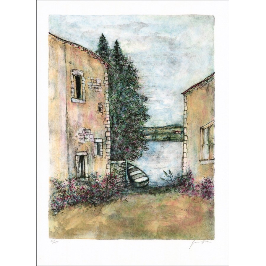 Acquista Litografia originale di Bernard Gantner Case sul fiume