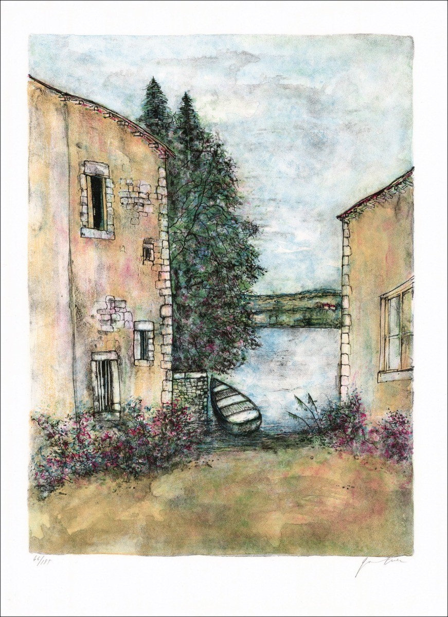 Acquista Litografia originale di Bernard Gantner Case sul fiume