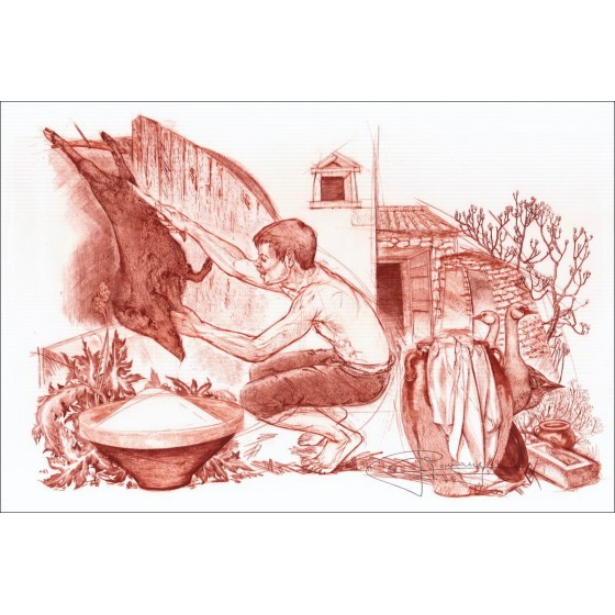 Raymond Carrance "El cazador original de litografía en papel de seda, firmado en la pluma - 40x59cm