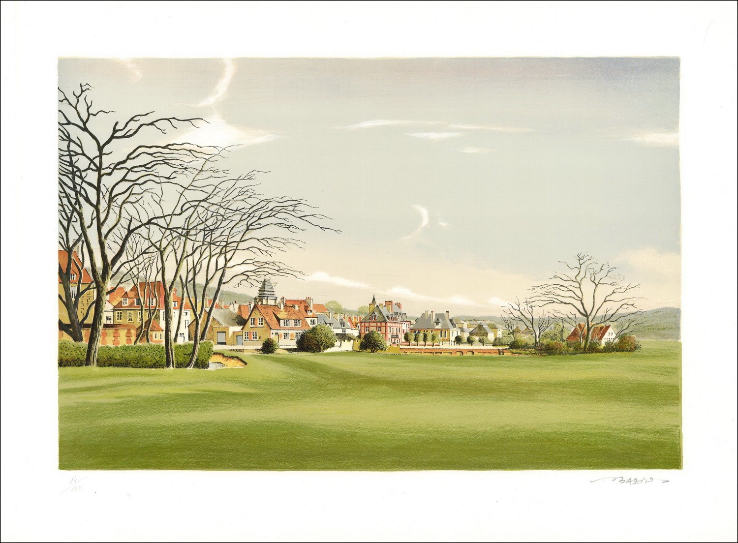 Pierre BAZIRE - Original Lithograph "Landscape of Normandy" 56x76cm
