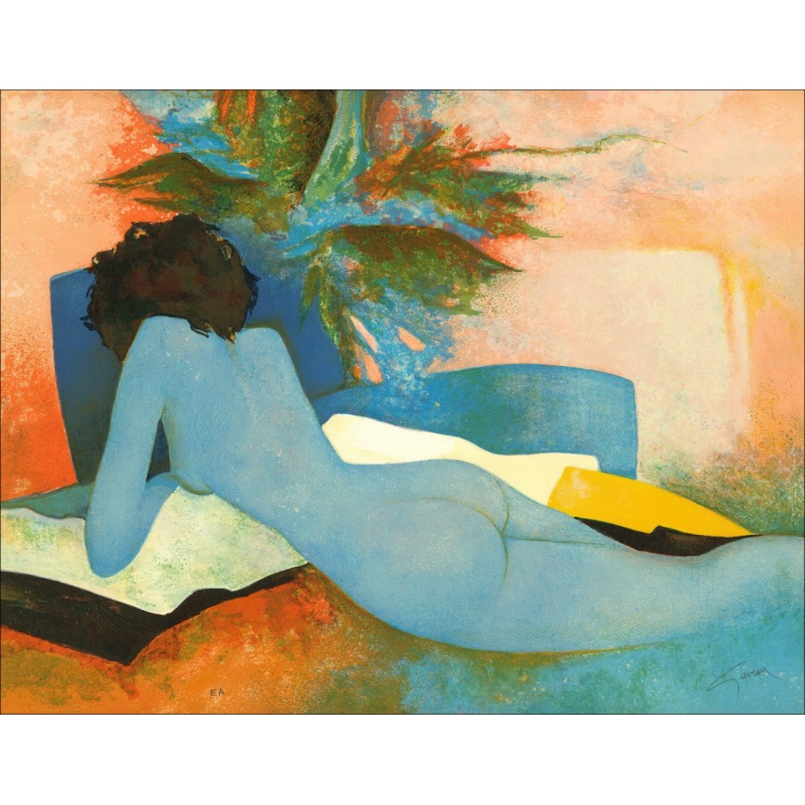 Claude Gaveau - Litografía original "Longitud desnuda" 56x72cm