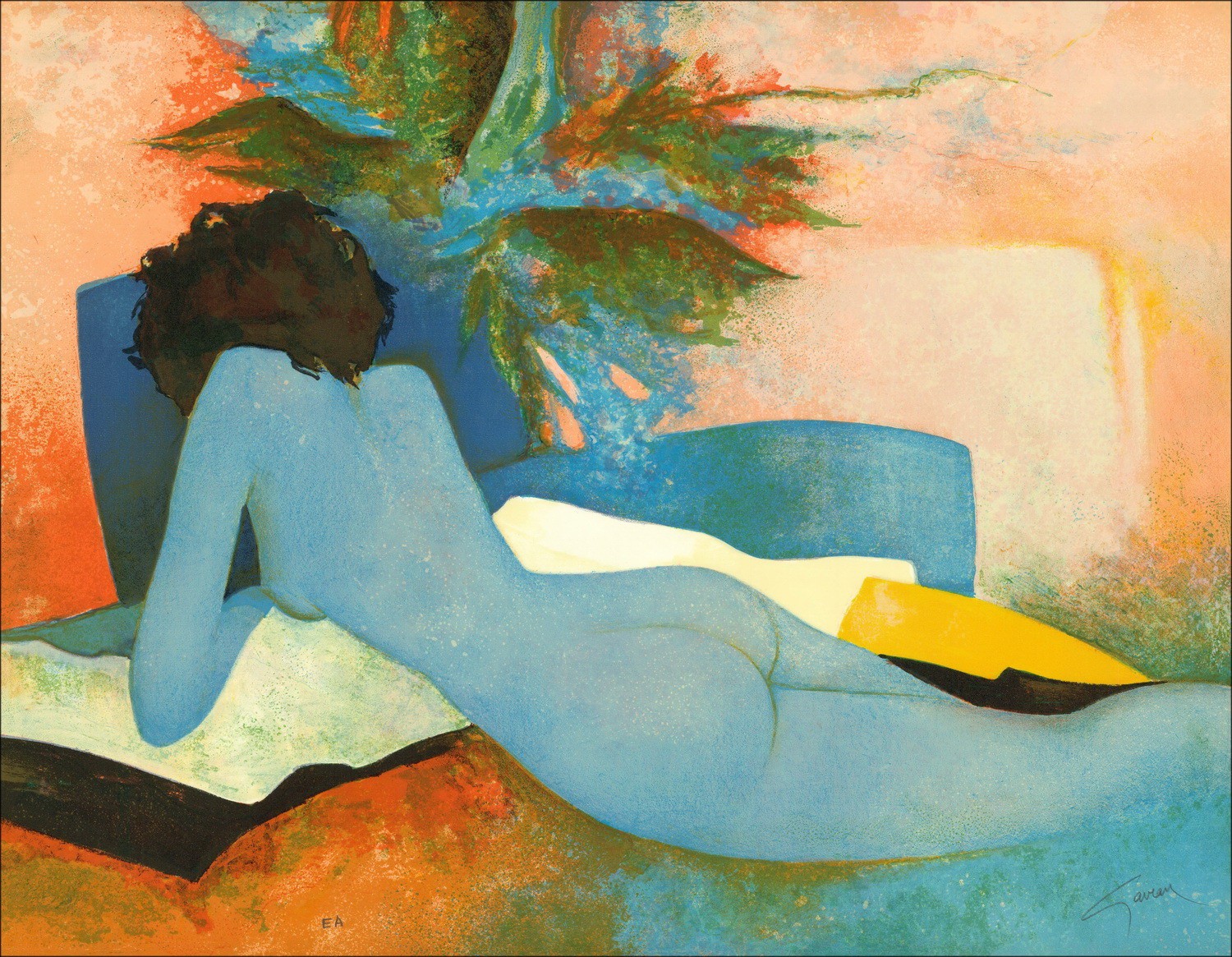Claude Gaveau - Litografía original "Longitud desnuda" 56x72cm