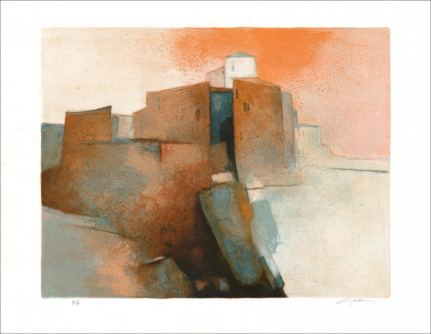 Koop originele lithografie Claude GAVEA-mediterrane huizen  