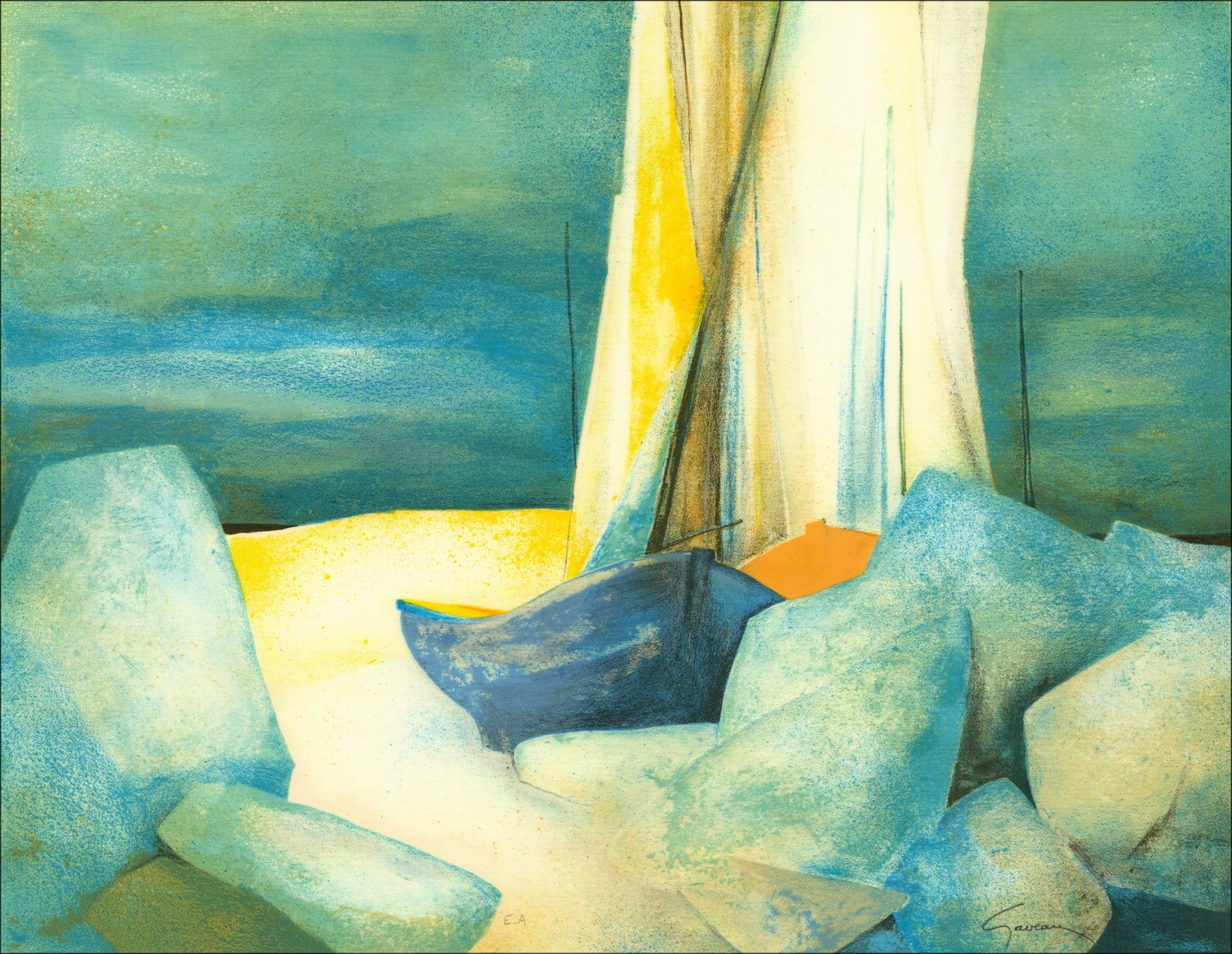 Acquista la litografia originale Claude Gaveau Fall Failed Boat