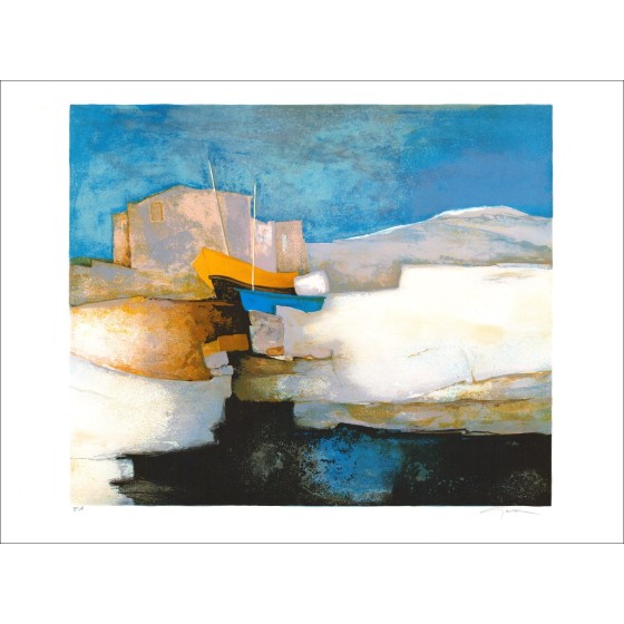 Comprare casa e barche sul mare di Claude Gaveau Litografia originale 