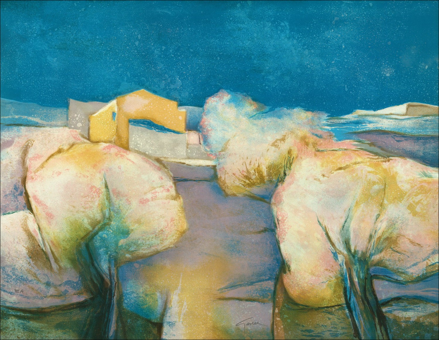 Paesaggio campagna Litografia originale Claude Gaveau da acquistare