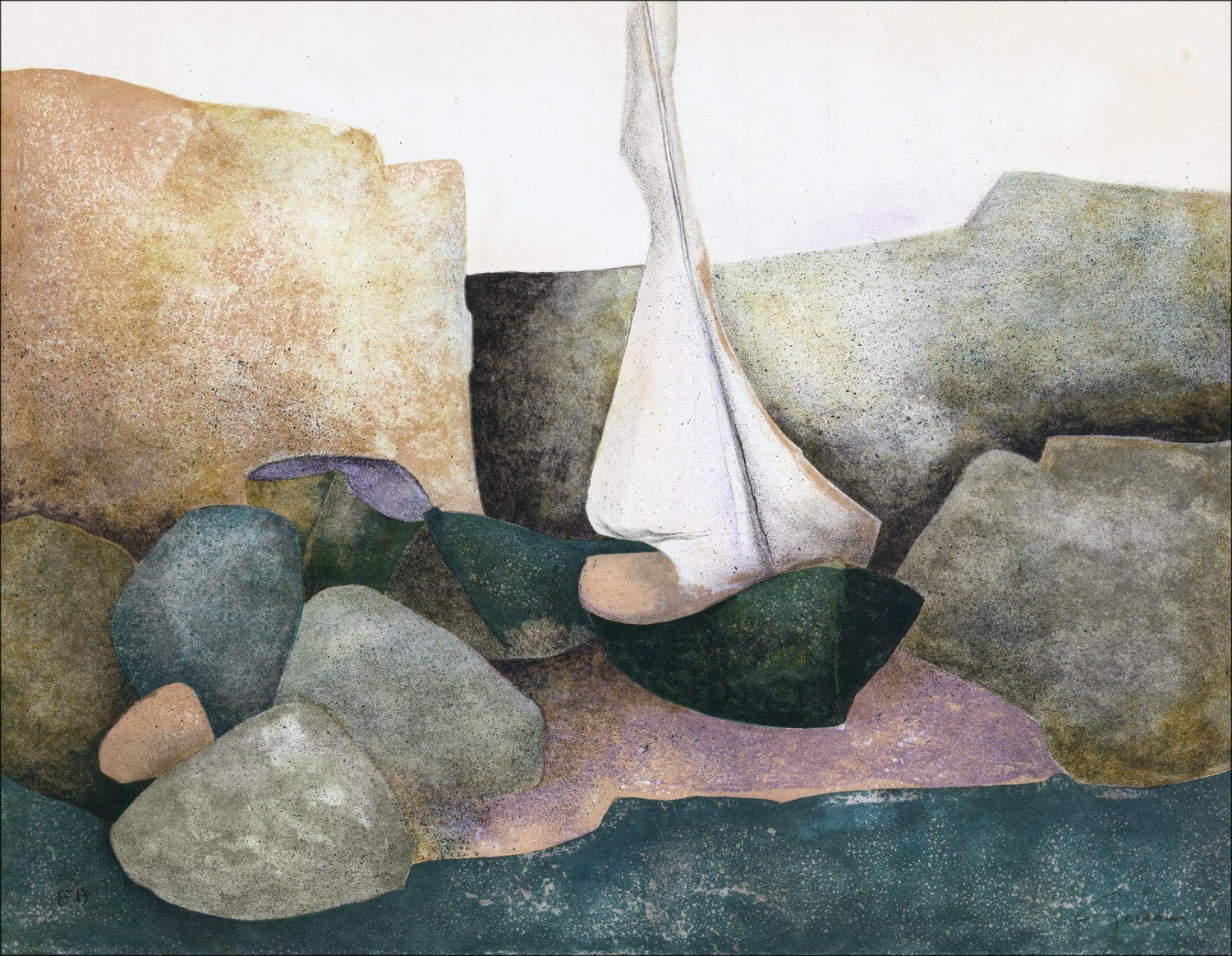 Claude GAVEAU Lithographie Originale à acheter Bateau sur la plage
