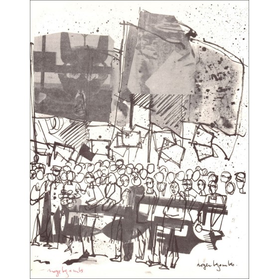 BEZOMBES Roger - Litografia "Lo sciopero" 27x21cm - 1963