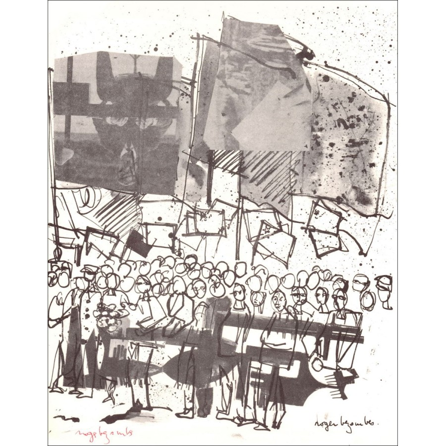 BEZOMBES Roger - Litografia "Lo sciopero" 27x21cm - 1963