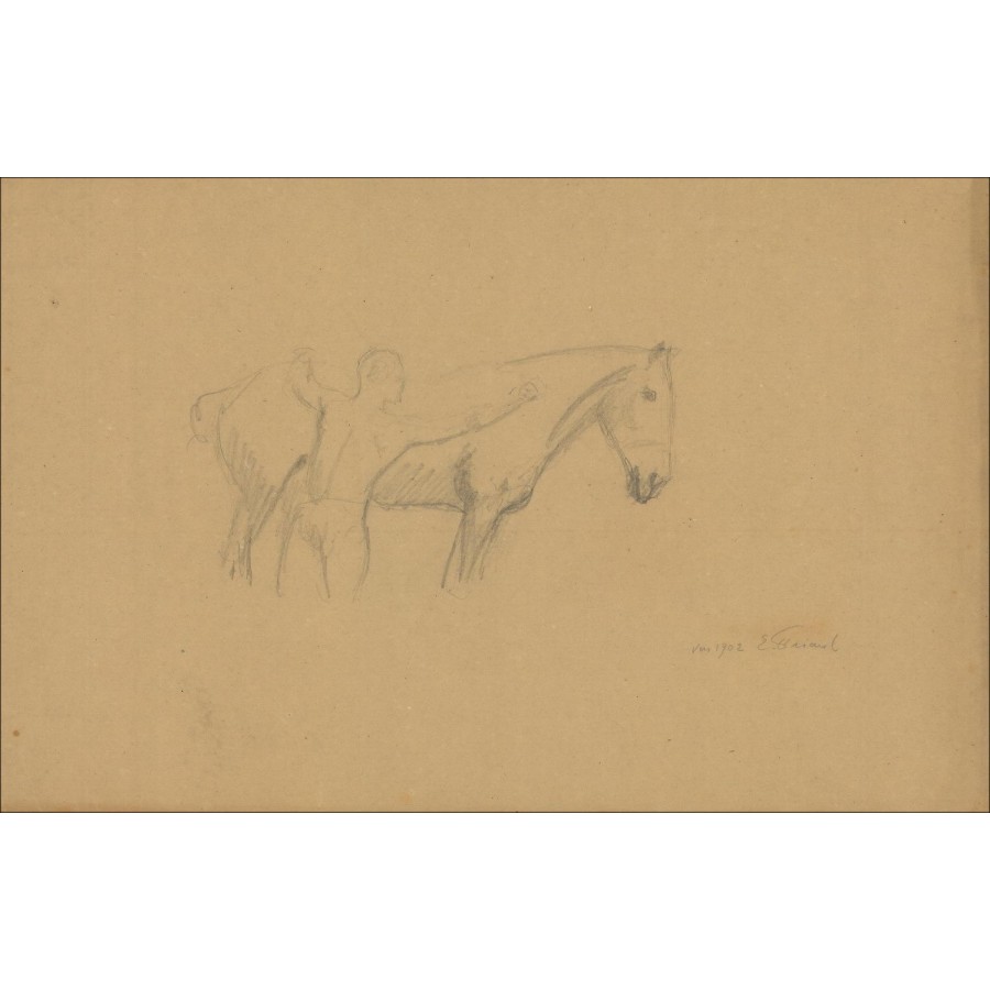Comprar Émile Friams su dibujo original en estudio de lápiz para el viejo caballo