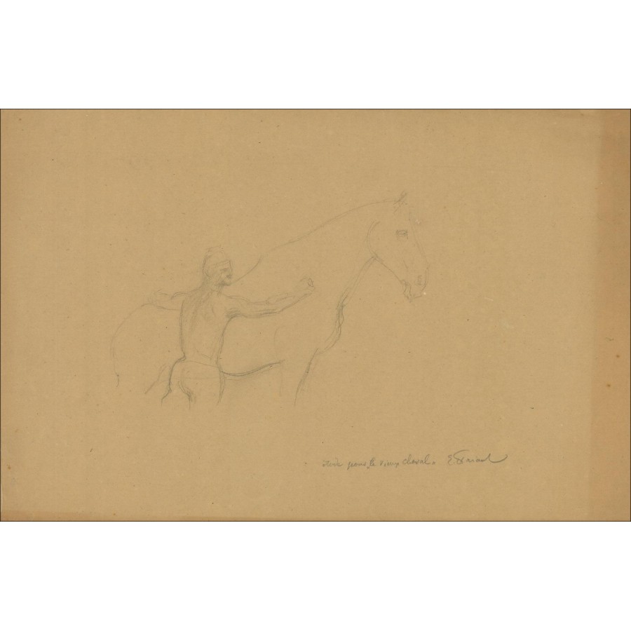 Émile Friant, Estudio para el viejo caballo (1902), dibujo firmado