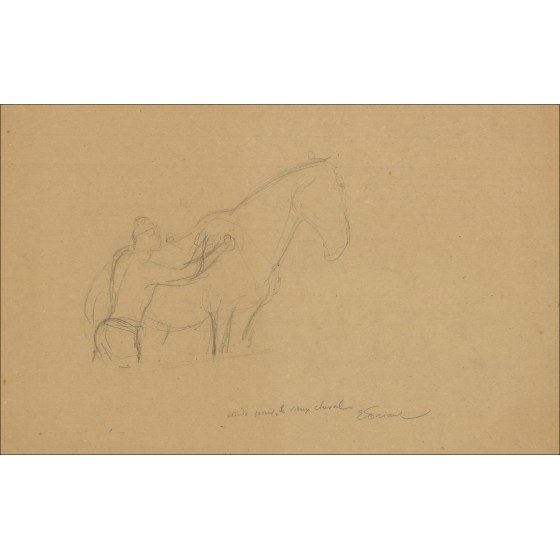 Émile Friant, Studio per il vecchio cavallo (1902), disegno firmato