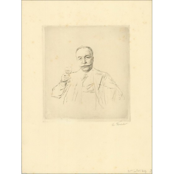 Kaufen Sie den ursprünglichen Gravurmann, der ein Glas von FRIANT Émile hält  