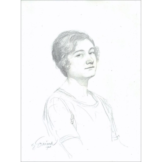 Acquistare il disegno originale con la matita di Affari Emile Ritratto di giovane donna