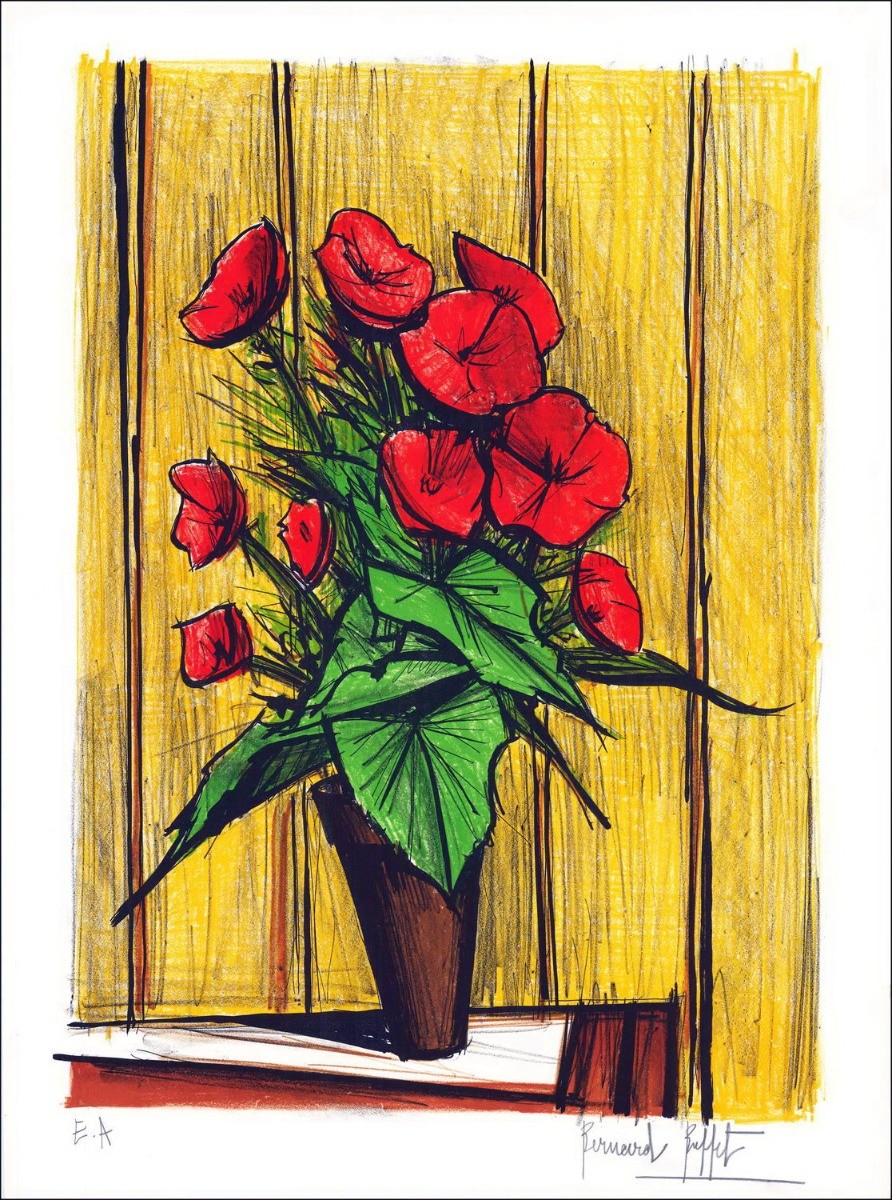 Acquista Bernard Buffet Bouquet di litografia originale di BEGONIAS 1977